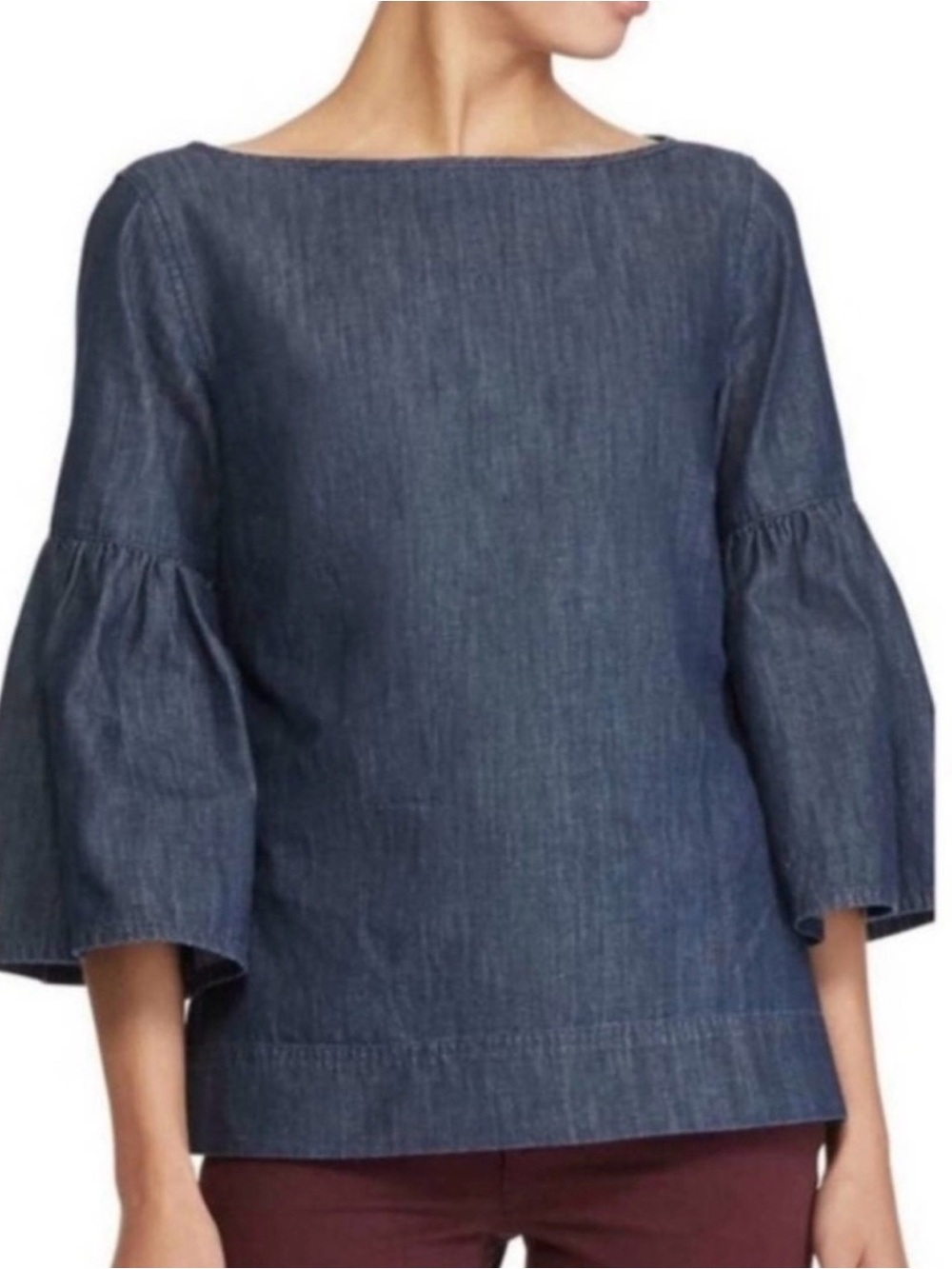 Ralph Lauren Indigo Denim Bell-Sleeve Boatneck Top